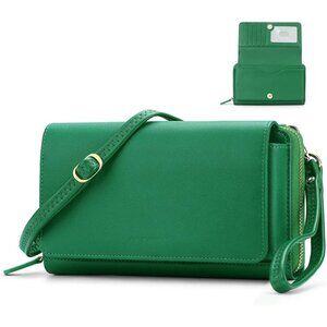 Women’s 09-green Leather Imported Zipper Purses Crossbody Bag